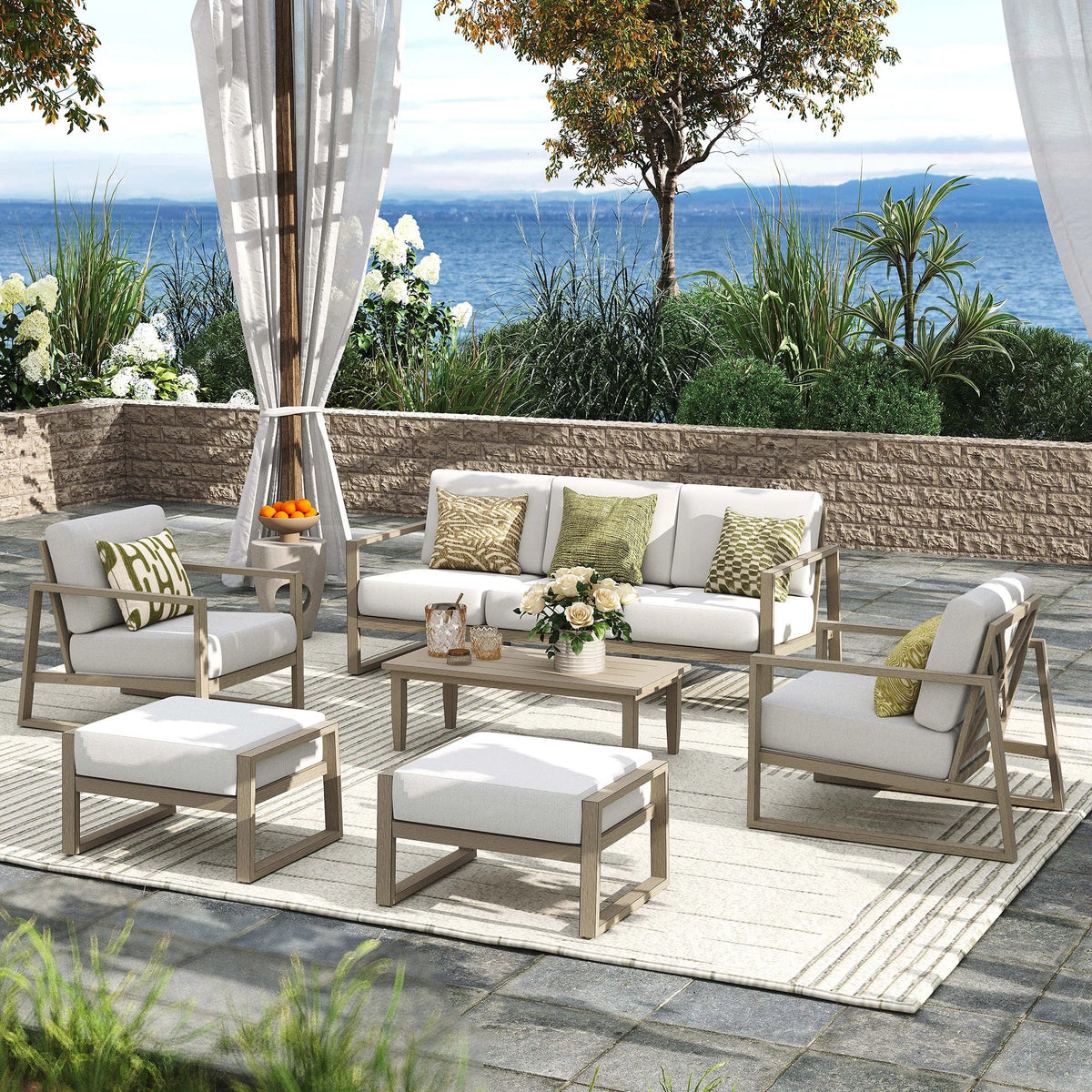Hamarto 6 Pieces Aluminum Patio Lounge Sofa Set With Ottoman