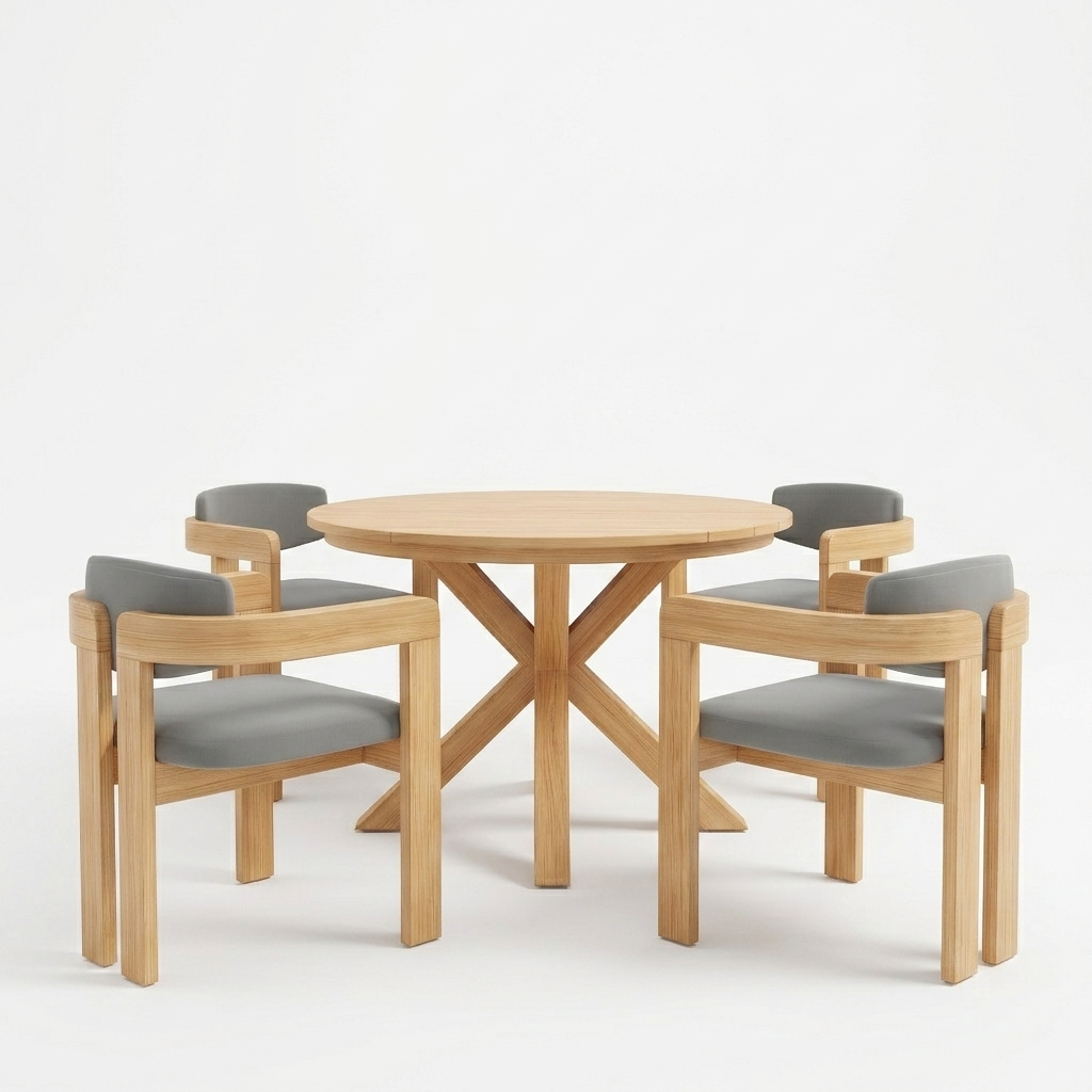 5-Piece Outdoor Acacia Wood Round Dining Set