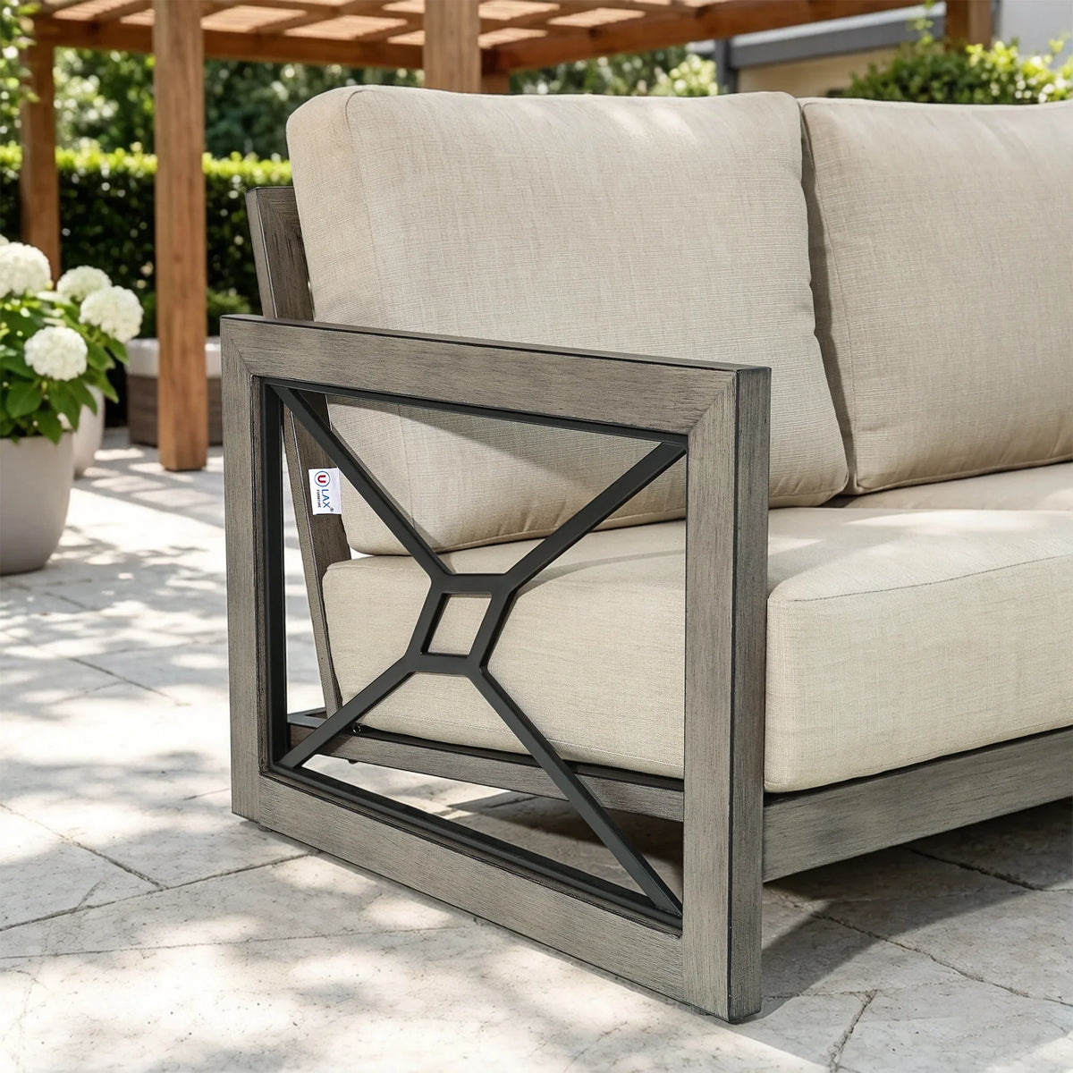 Marindo Luxury Aluminum Patio Conversation Set with Sunbrella® Fabric and Fire Pit Table