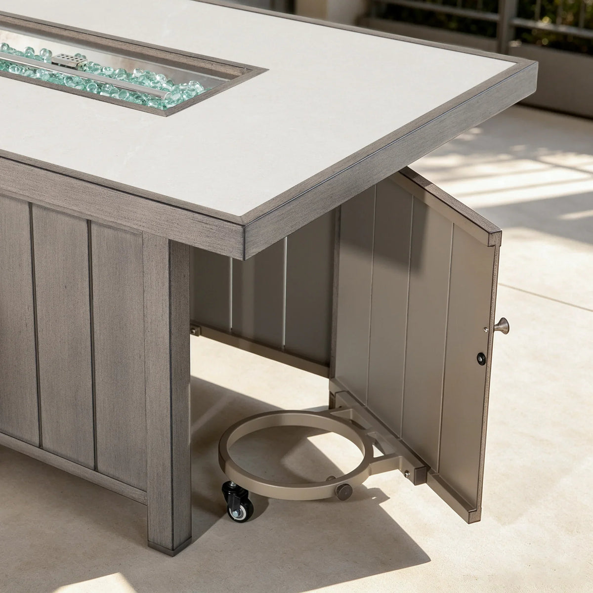 Marindo Luxury Aluminum Patio Conversation Set with Sunbrella® Fabric and Fire Pit Table