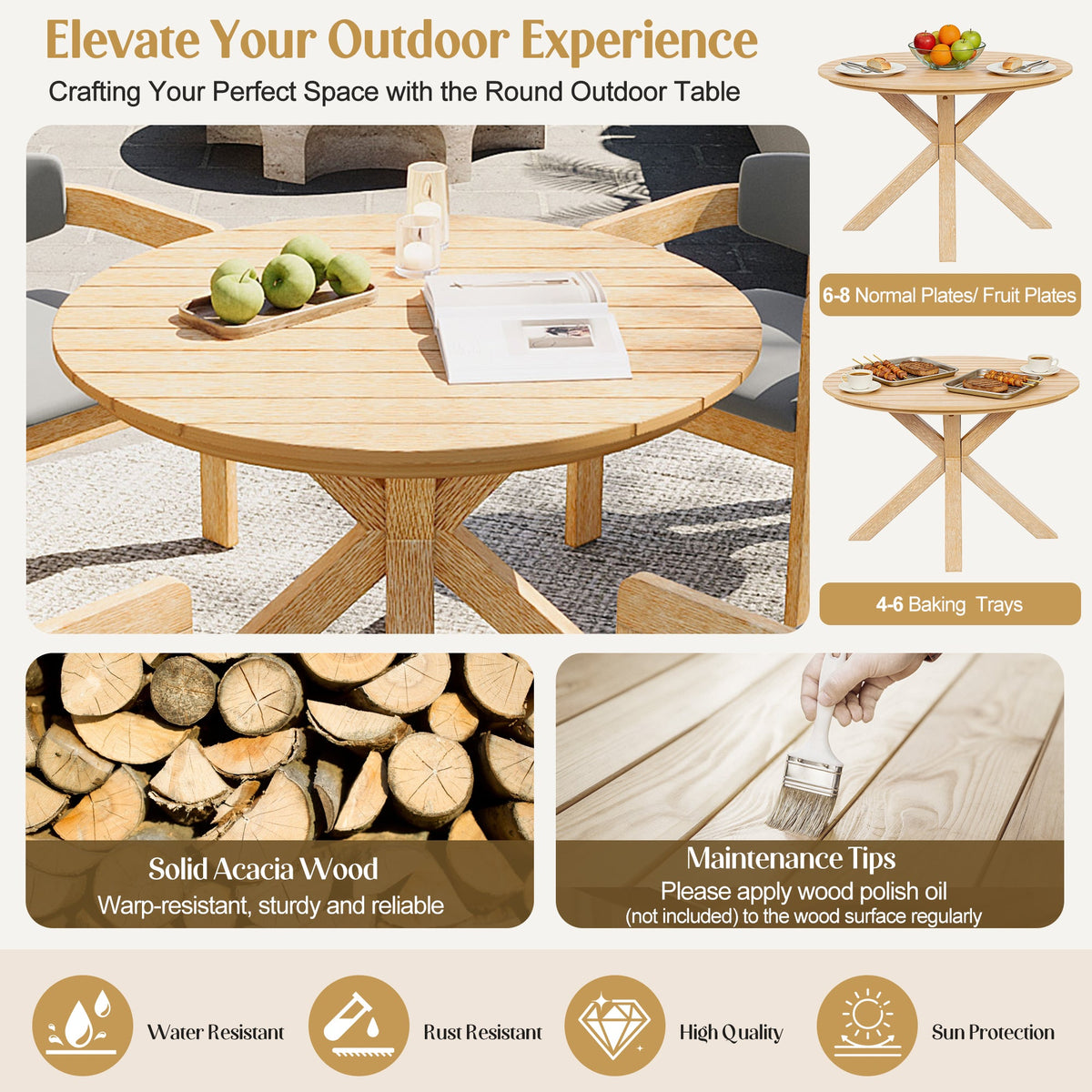 5-Piece Outdoor Acacia Wood Round Dining Set